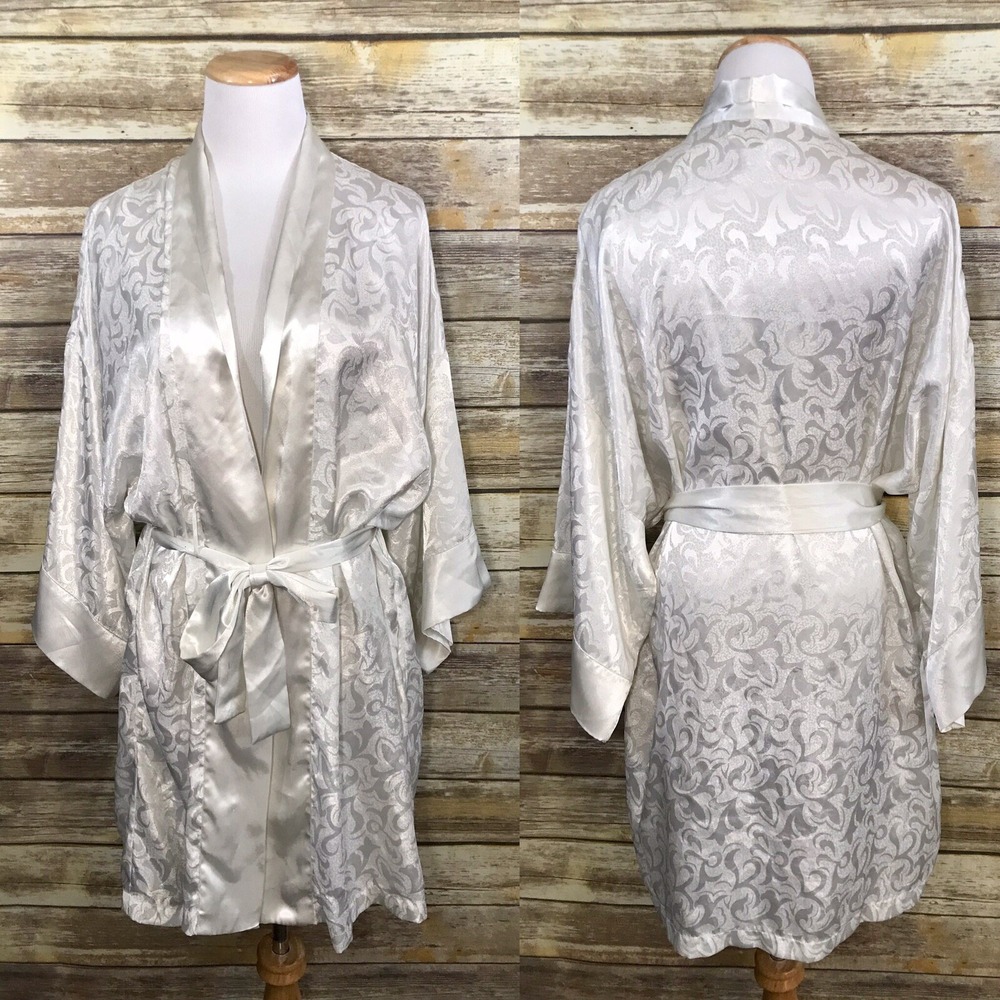 Vintage Victoria's Secret White Damask Sexy Sleep Robe One Size Pockets EXC!!